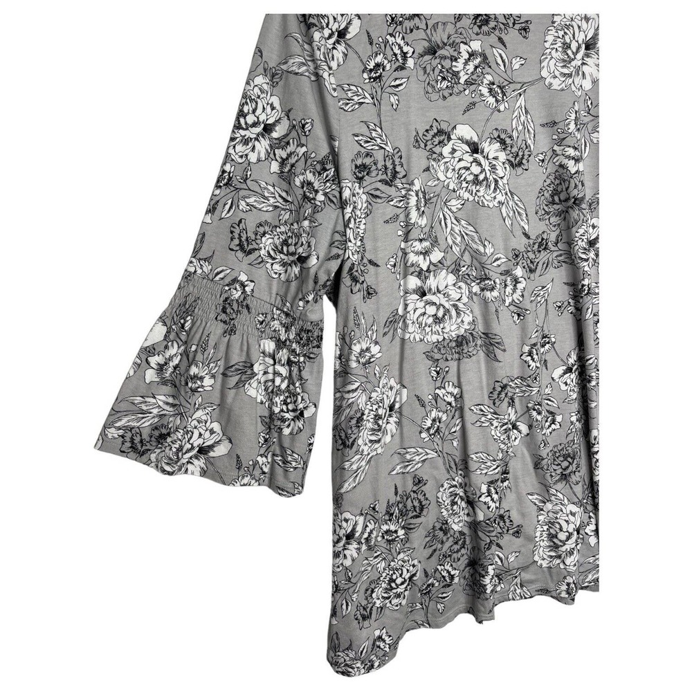J Jill Top Womens L Floral Smocked Bell Sleeve Round Neck Modal Cotton Boho Gray - Picture 9 of 13